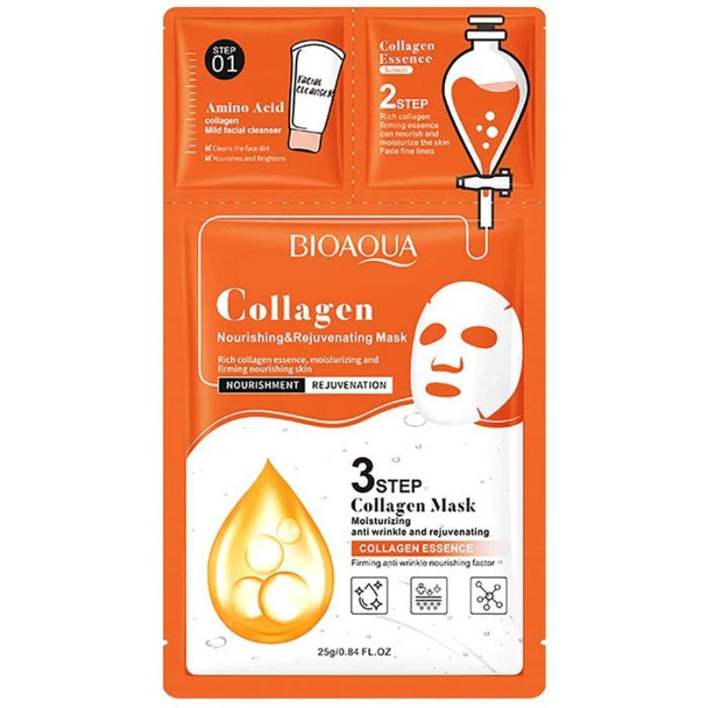 Bioaqua collagen nourishing and rejuvenating mask packaging on a white background