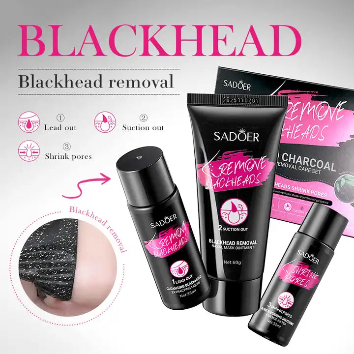 SADOER Bamboo Charcoal Blackhead Remover Face Mask Deep Cleansing Black Mask Set
