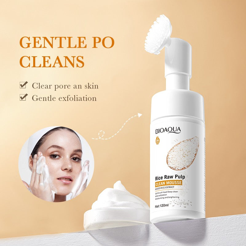 Bioaqua Rice Raw Pulp Clean Mousse Foam Facial Cleanser Brush 120ml 1