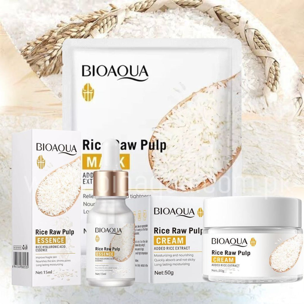 BIOAQUA Rice Raw Pulp 3-Piece Whitening Skincare Set - Brightening ...