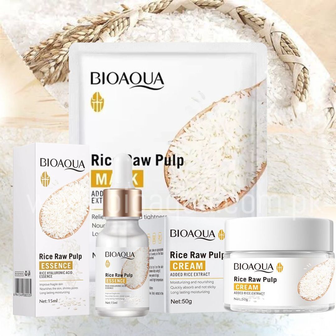 BIOAQUA Rice Raw Pulp 3-Piece Whitening Skincare Set - Brightening ...