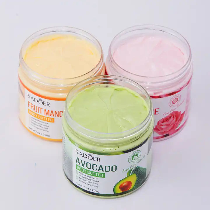Sadoer Exfoliating Body Butter Cream Lotion Avocado/Mango/Rose 200gm