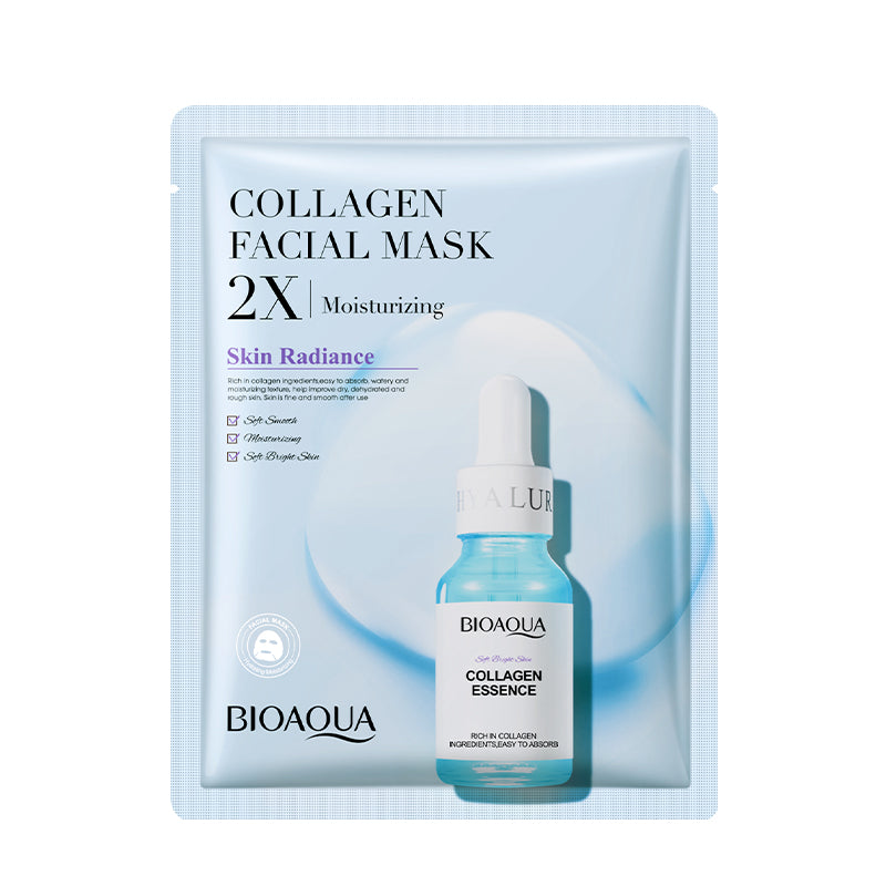 Collagen facial mask packaging with Bioaqua branding on a white background