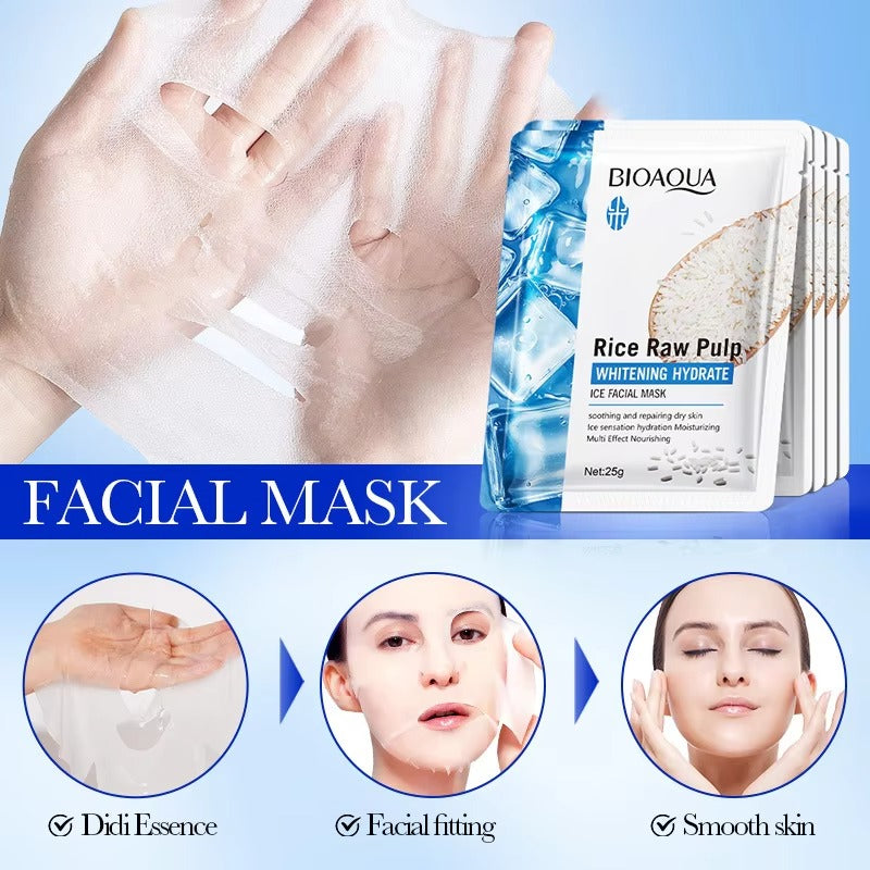 BIOAQUA Rice Raw Pulp Hydrate Whiteing Ice Facial Mask Sheet