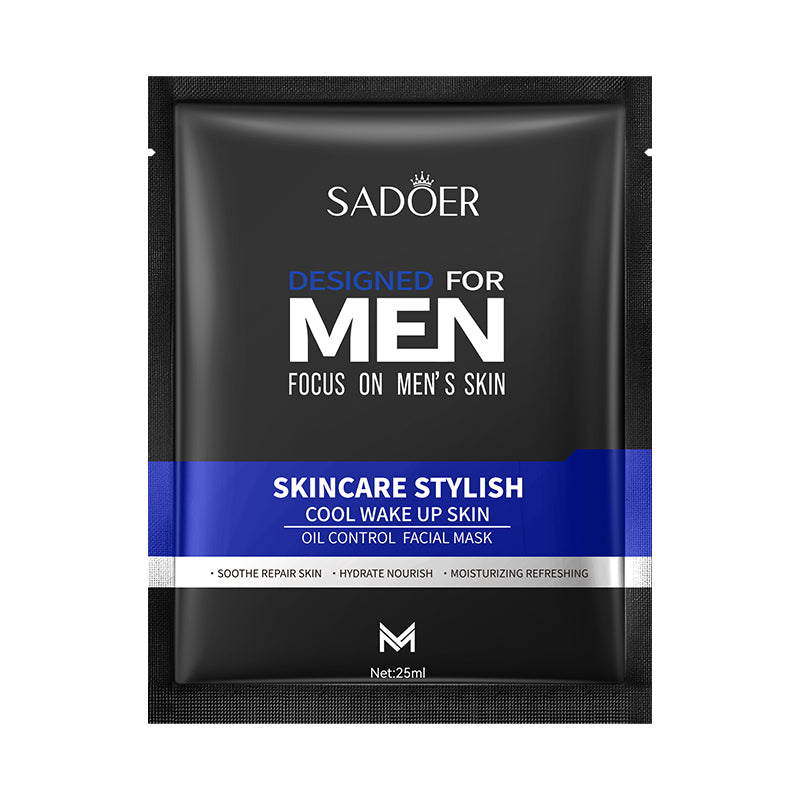 Sadoer skincare mask packaging for men on a white background