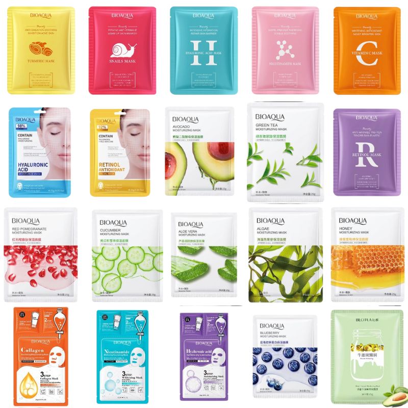 Bioaqua Mixed Sheet Mask Bundle - Complete Facial Care Collection (3/6/10/15-Pack)