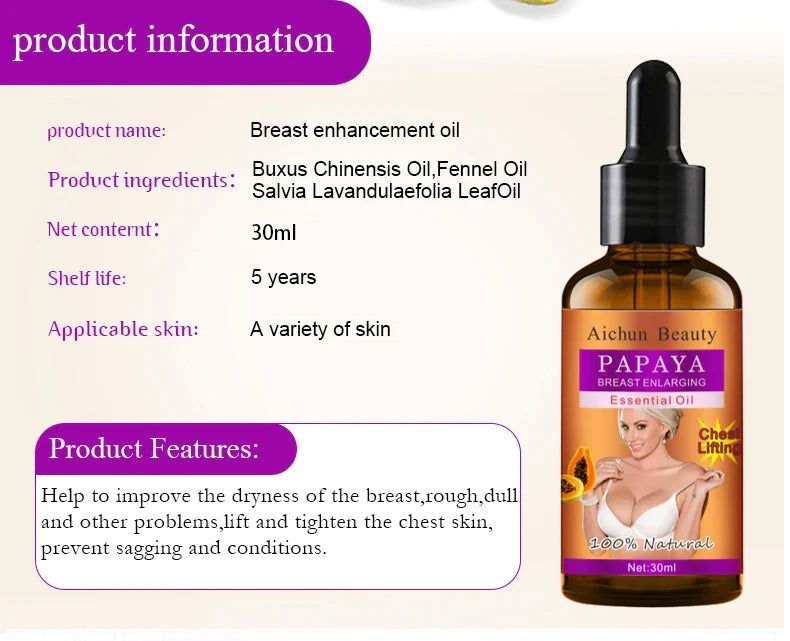 AICHUN BEAUTY Pack of 2 Papaya Breast Enlargement Essential Oil and Cream