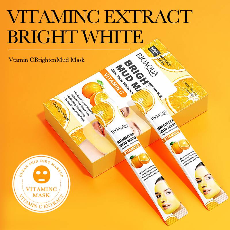 Bioaqua Vitamin C Brighten Cleansing Shrinking Pores Mud Mask 8g*10 Pcs