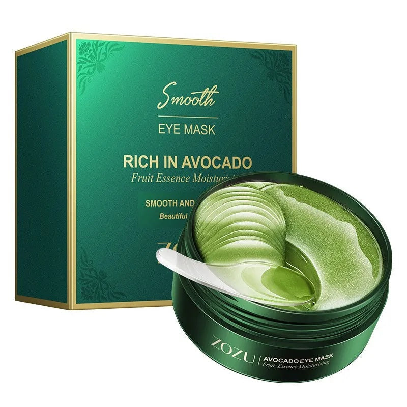 Avocado eye mask with packaging on a white background