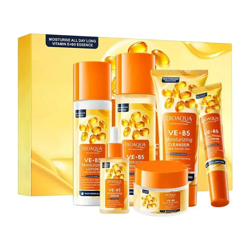 Bioaqua skincare product set with various bottles and jars on a white background