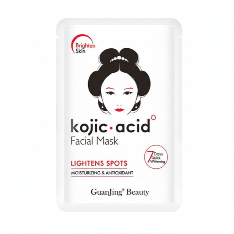 Kojic Acid Facial Mask packaging with GuanJing Beauty branding on a white background