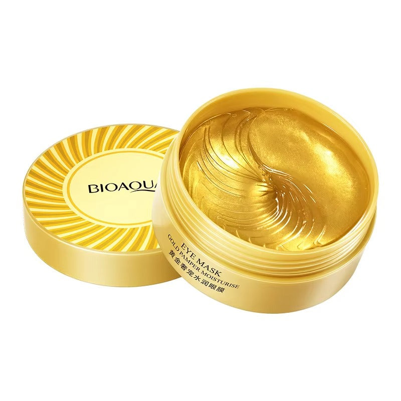 Gold eye mask packaging with 'BIOAQUA' branding on a white background