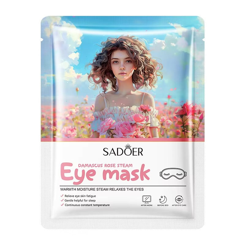 Sadoer eye mask packaging with a scenic design and product details.