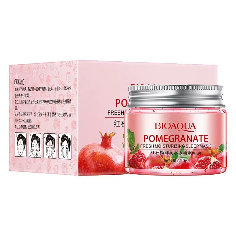 Bioaqua Pomegranate facial mask with packaging on a white background