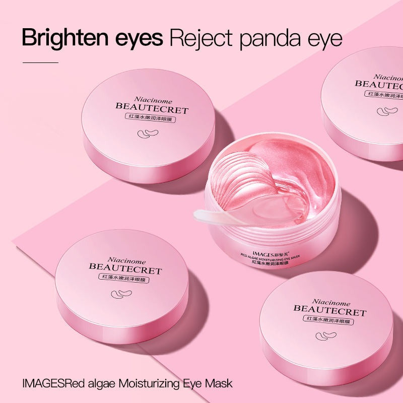 Pink eye mask packaging with 'Beautecret' branding on a pink background.