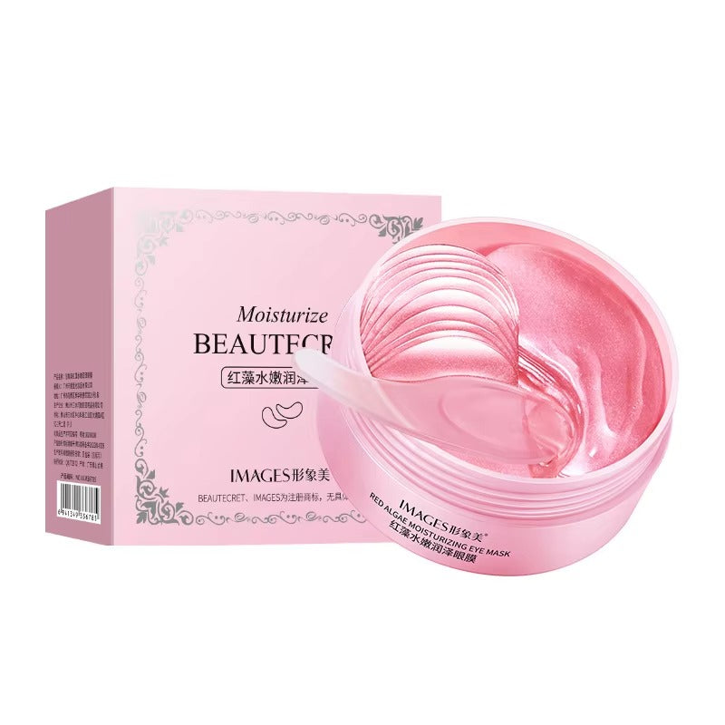 Pink eye mask packaging with visible text on a white background