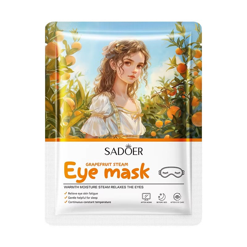 Sadoer eye mask packaging with a woman and grapefruit trees on a white background