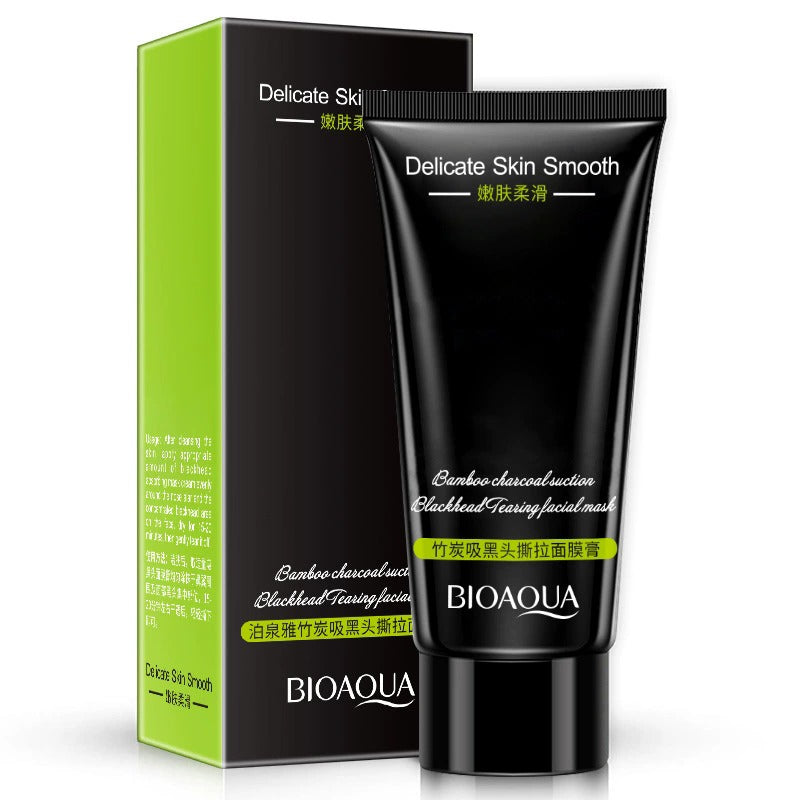 Black facial mask tube with green box labeled 'BIOAQUA' on a white background