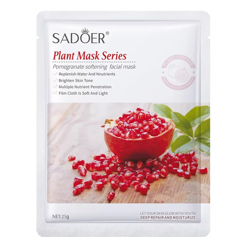 Sadoer plant mask series packaging with pomegranate image on a white background