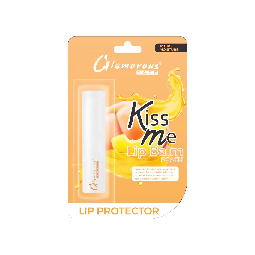 Glamorous Kiss Me Lip Balm packaging on a white background