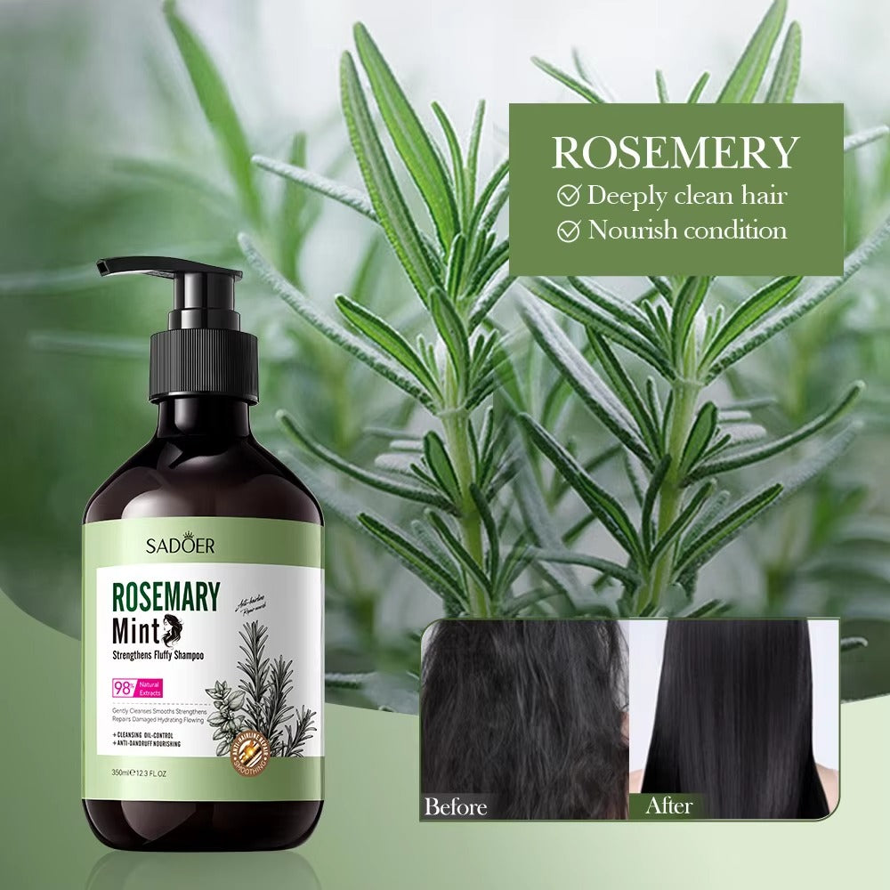 SADOER Rosemary Mint Strengthening Shampoo - Fluffy & Voluminous Hair - 350ml