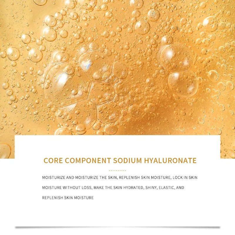 Text about sodium hyaluronate with a gold bubble background