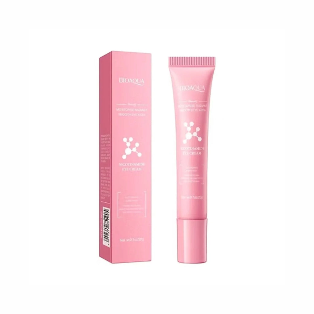 Pink skincare cream tube and packaging on a white background