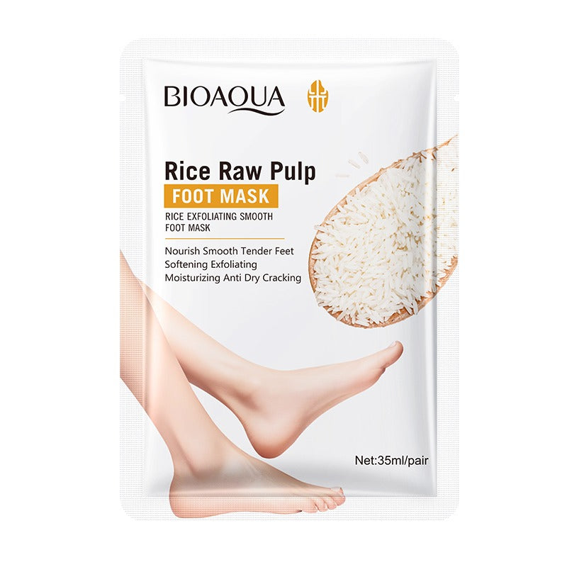 Bioaqua Rice Raw Pulp Foot Mask packaging on a white background