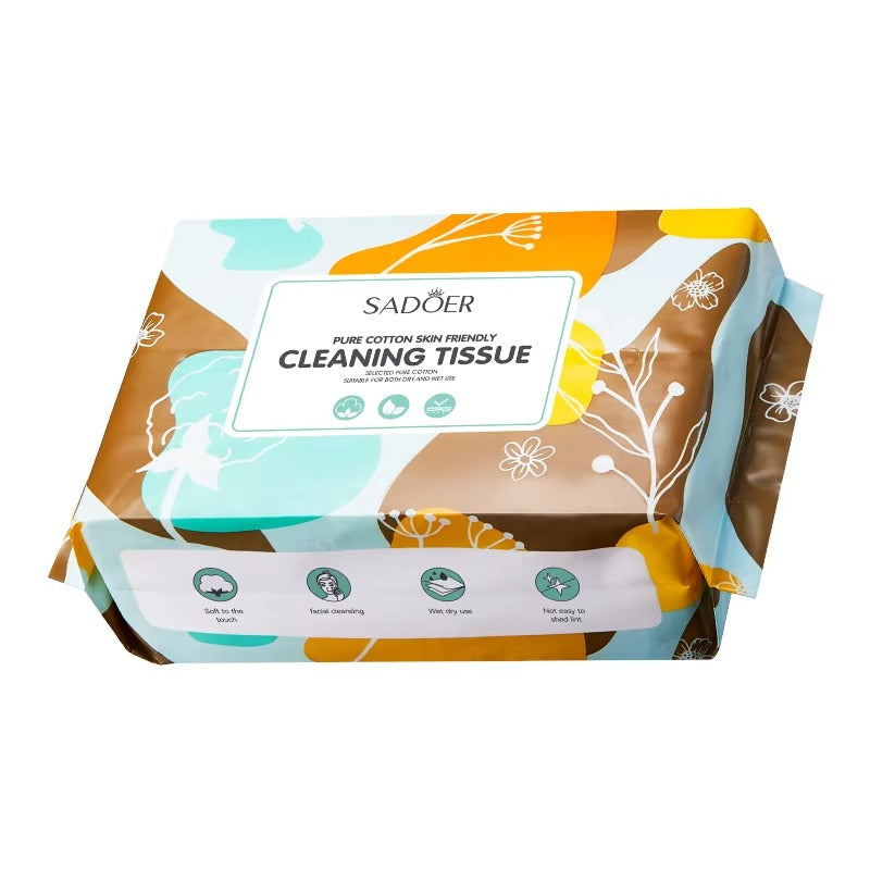 Sadoer cleaning tissue package with colorful design on a white background