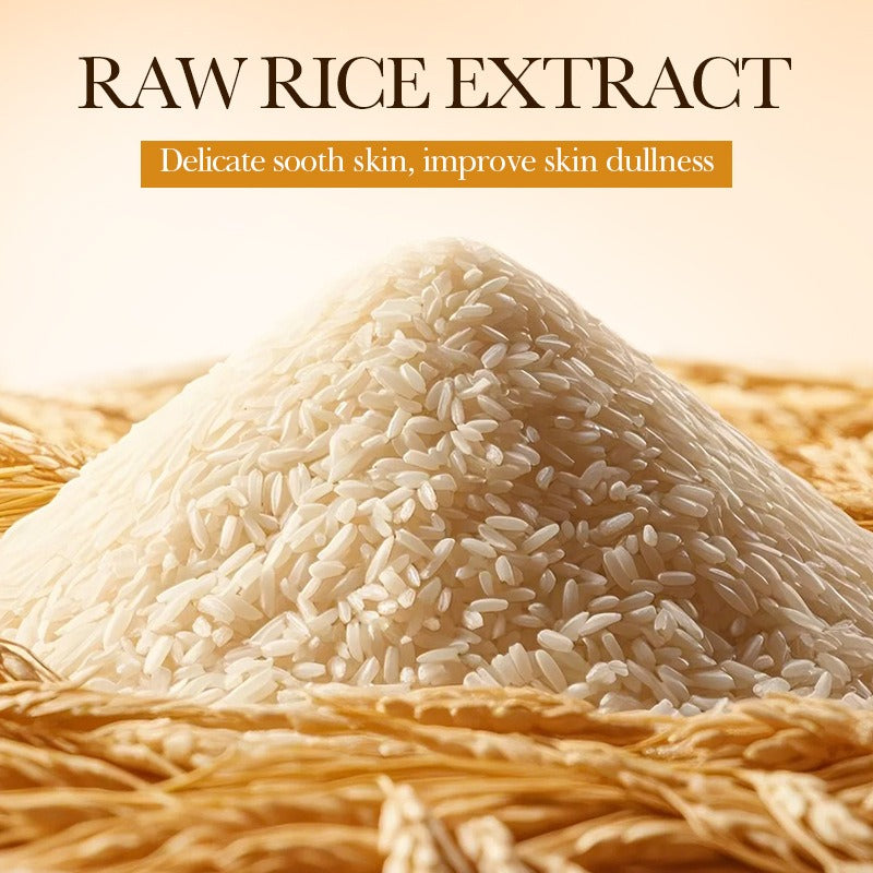 Raw rice extract with text on a beige background