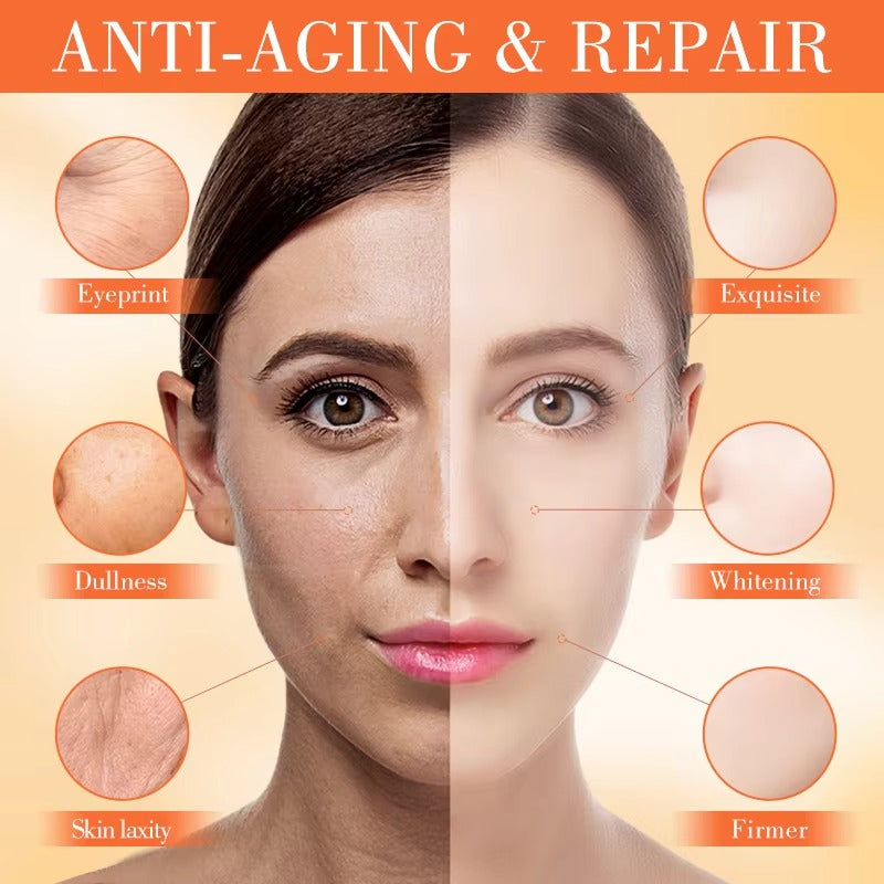 Woman's face split into two halves with different skin conditions and 'Anti-Aging & Repair' text above.