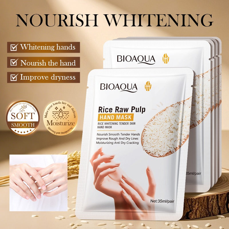 BIOAQUA Rice Hand Mask - Whitening & Moisturizing Glove Treatment 35ml ...