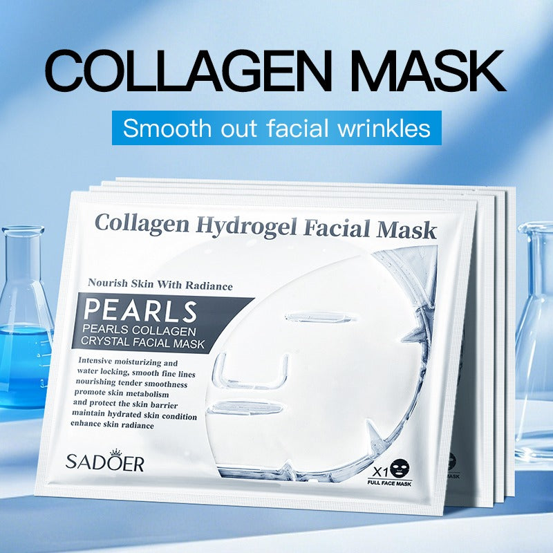 Collagen hydrogel facial mask packaging with blue background