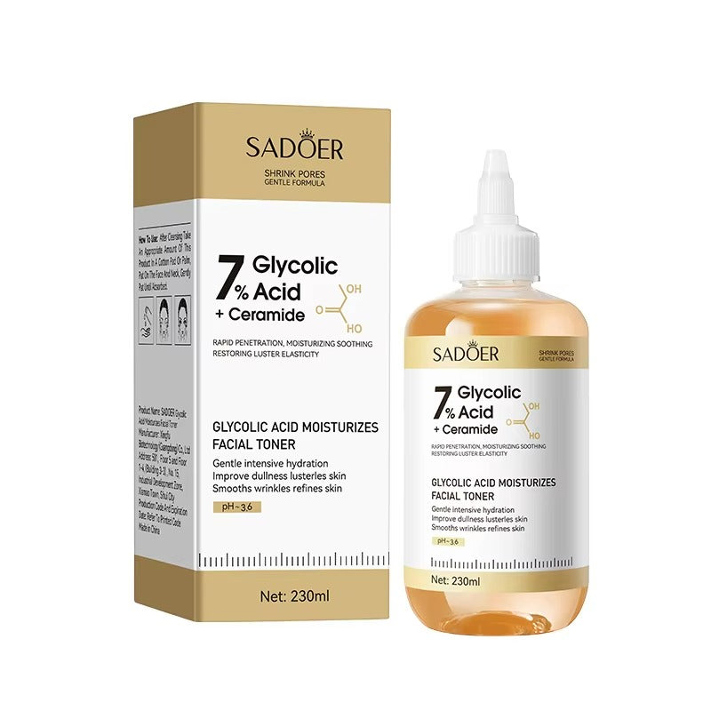 Sadoer 7 Glycolic Acid + Ceramide facial toner packaging on a white background