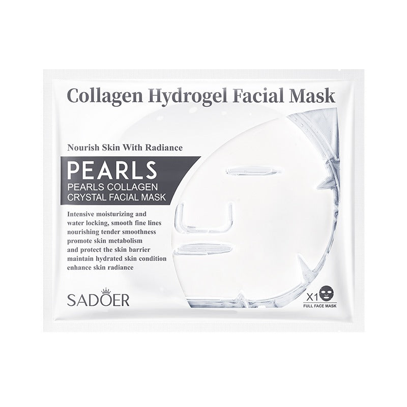 Collagen hydrogel facial mask packaging with Sadoer branding on a white background