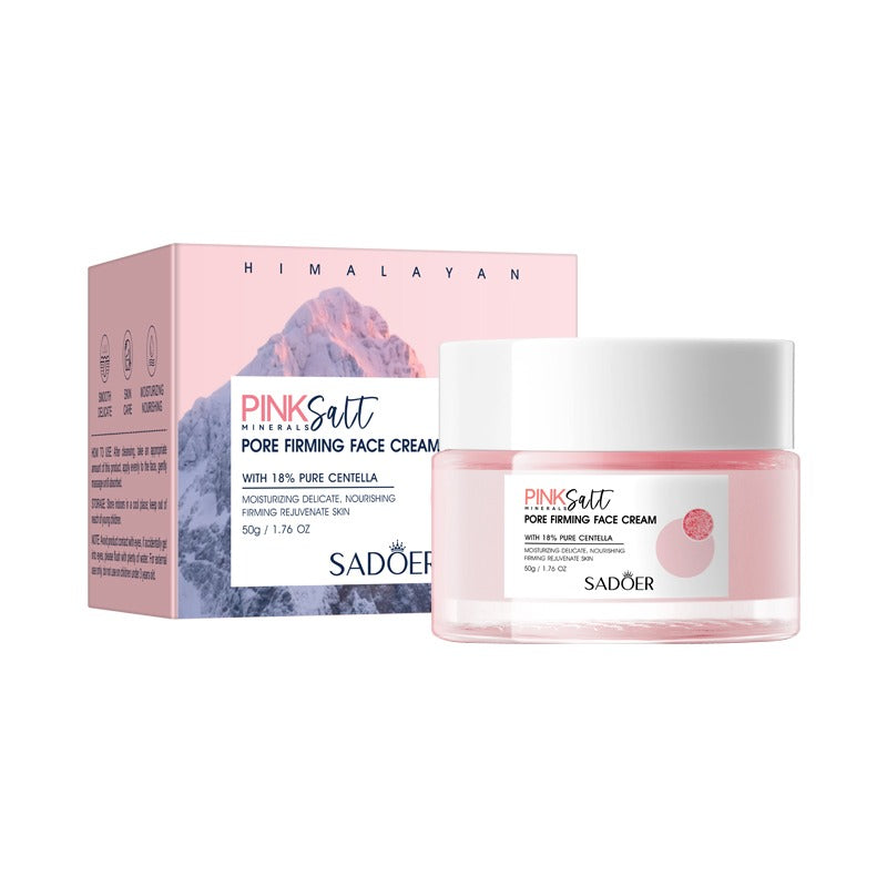 Sadoer Pink Salt Pore Firming Face Cream with packaging on a white background