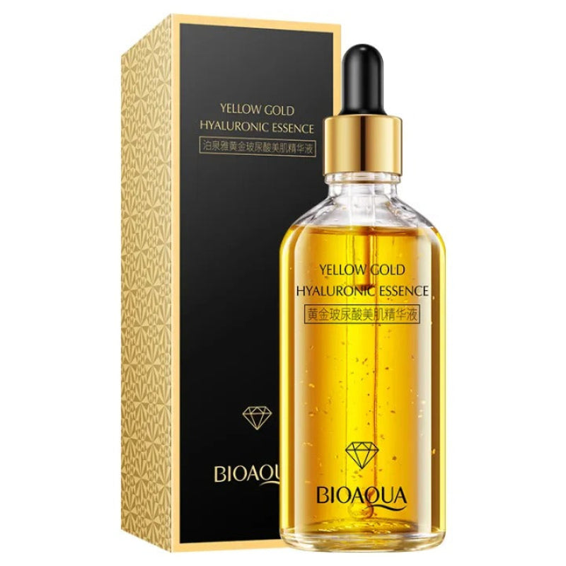 BIOAQUA Yellow Gold Hyaluronic Essence bottle and packaging on a white background