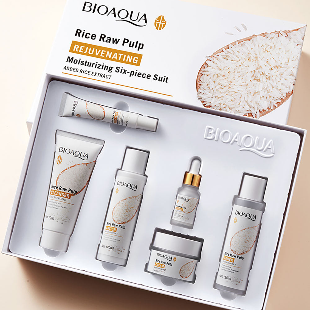 Bioaqua 6 In 1 Rice Raw Pulp Moisturizing Skin Rejuvenation Suit Skin Care Set
