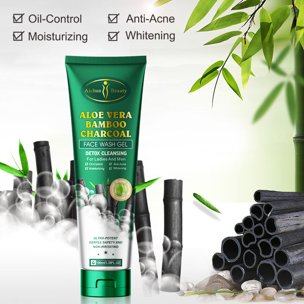 Aichun Beauty Aloe Vera Bamboo Charcoal Detox Cleansing Face Wash Gel