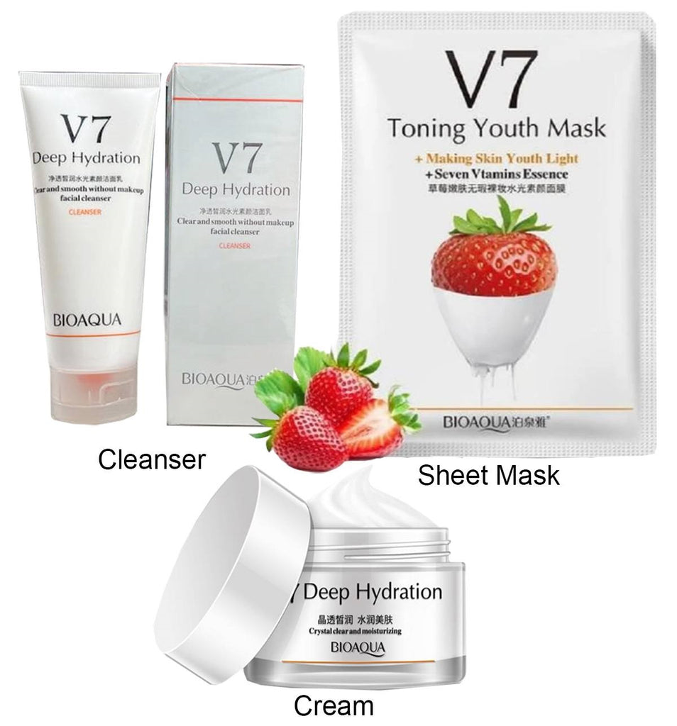 BIOAQUA Pack of 3 V7 Series Cream Cleanser and Sheet Mask