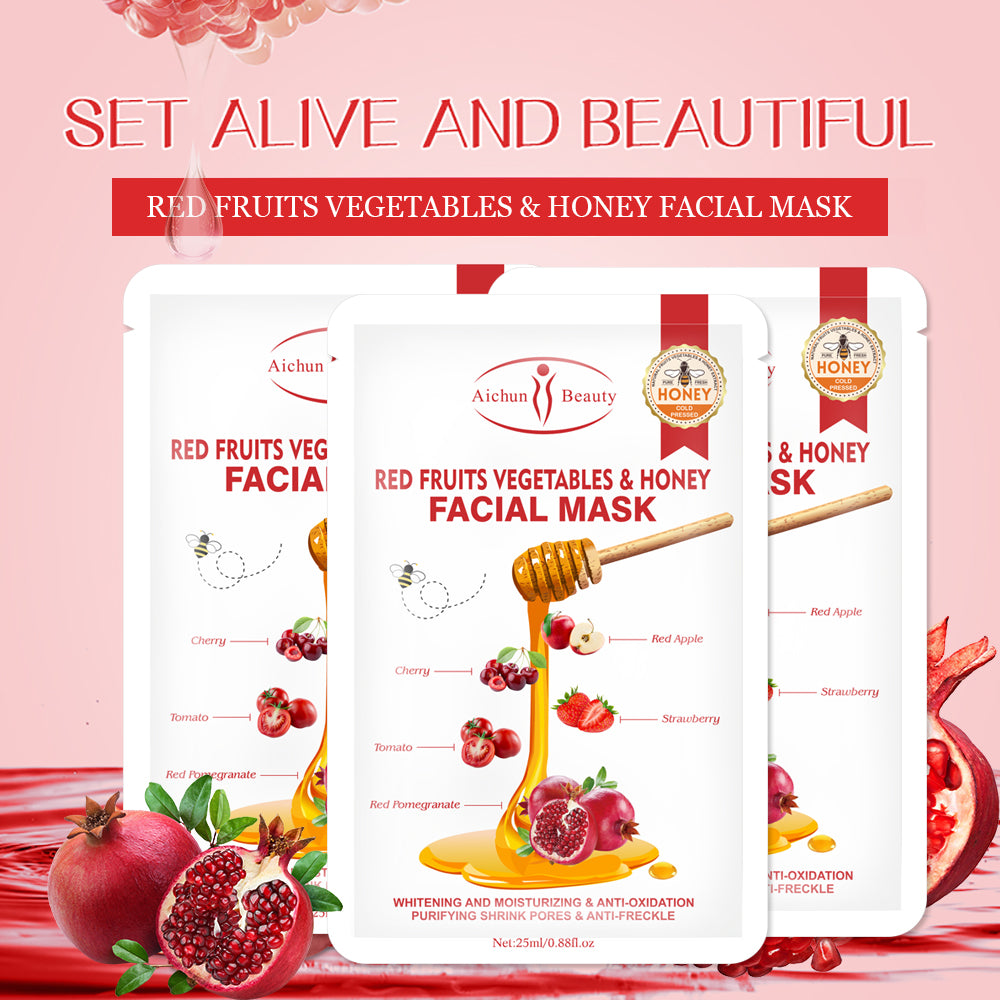 Aichun Beauty Pack of 3 Fruit Vegetables & Honey Anti-Aging Anti Acne Face Sheet Mask
